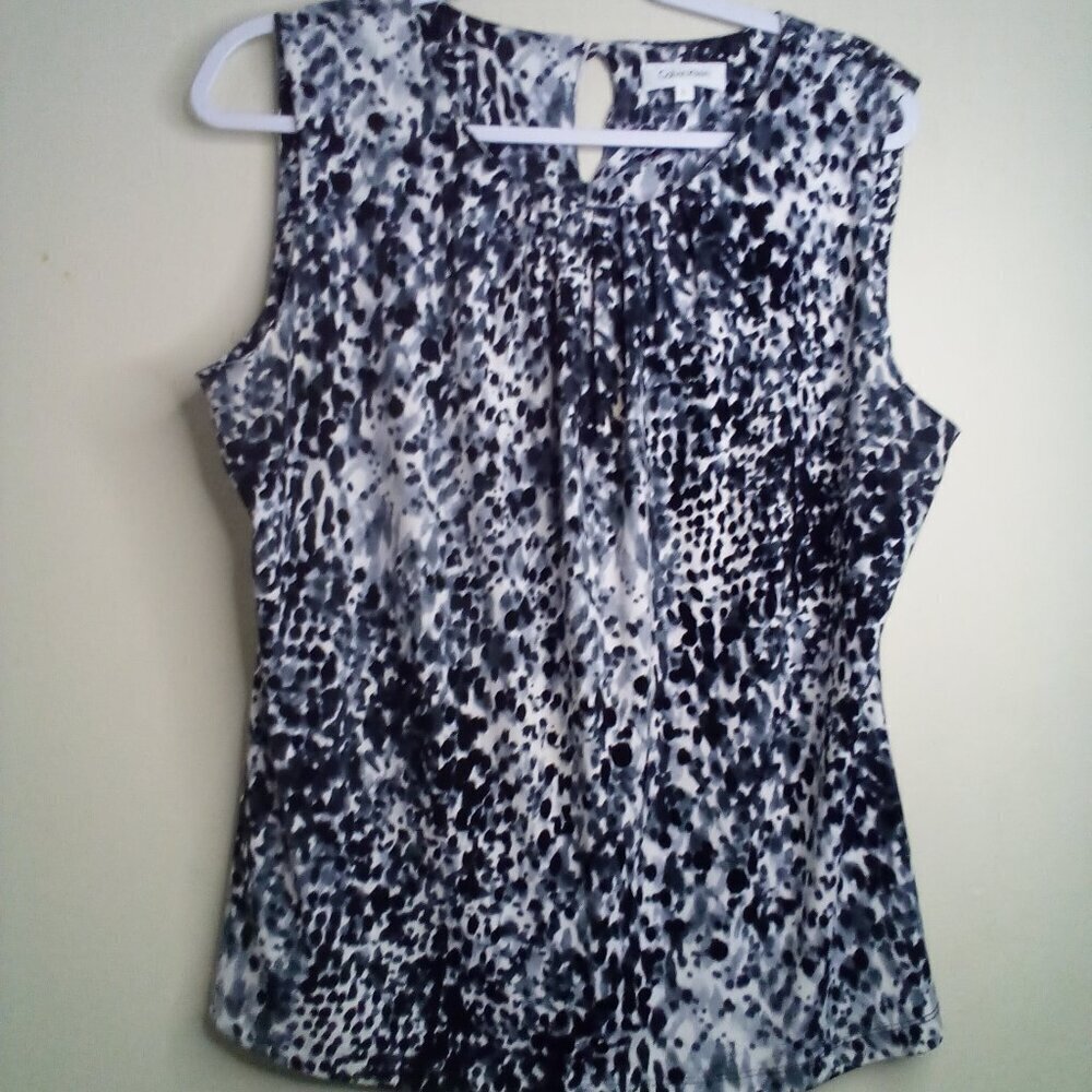 Calvin Klein Shirt Women L Sleeveless Soft Stretch Pattern Black White